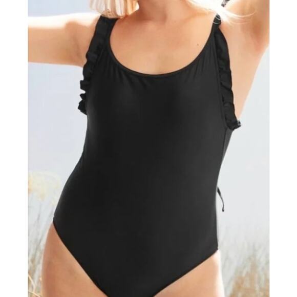 Aerie One Piece Full Coverage Ruffle Scoop Swimsuit Womens Size Small Black NWOT - Picture 1 of 6